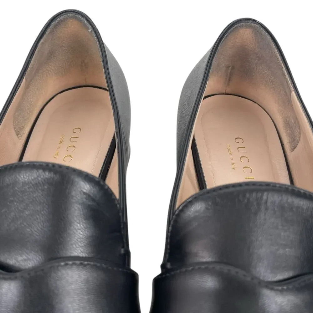 Gucci Double GG Logo Square Toe Slip On Leather Loafer Black Size 38 - Picture 14 of 16